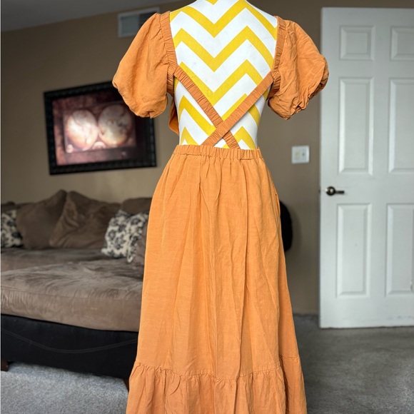 Astr Mustard Puff Sleeve Midi Dress - Picture 2 of 16